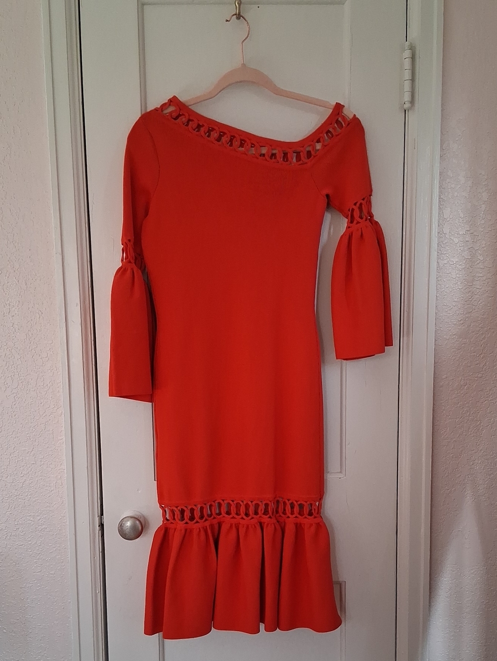 Jonathan Simkhai Diamond Knit Trumpet Dress Orange XS